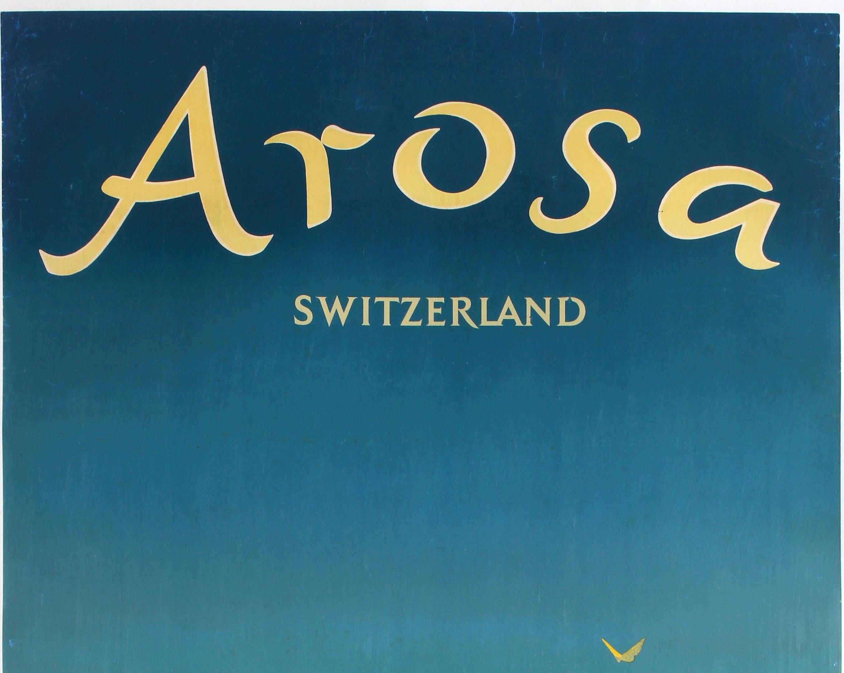 Affiche de voyage vintage originale d'Arosa en Suisse par Hans Aeschbach, station alpine Bon état - En vente à London, GB