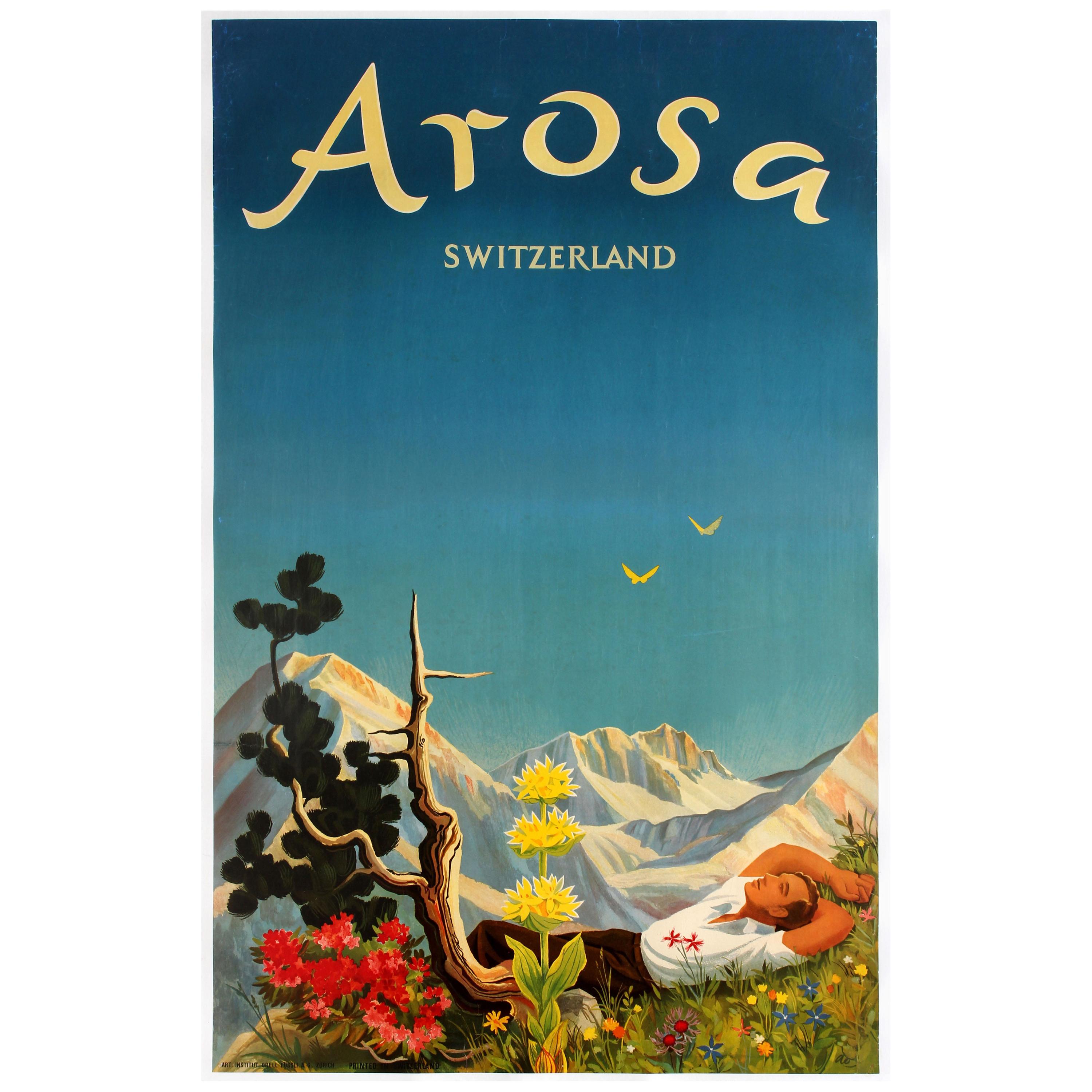Original Vintage Arosa Switzerland Travel Poster by Hans Aeschbach Alpine Resort
