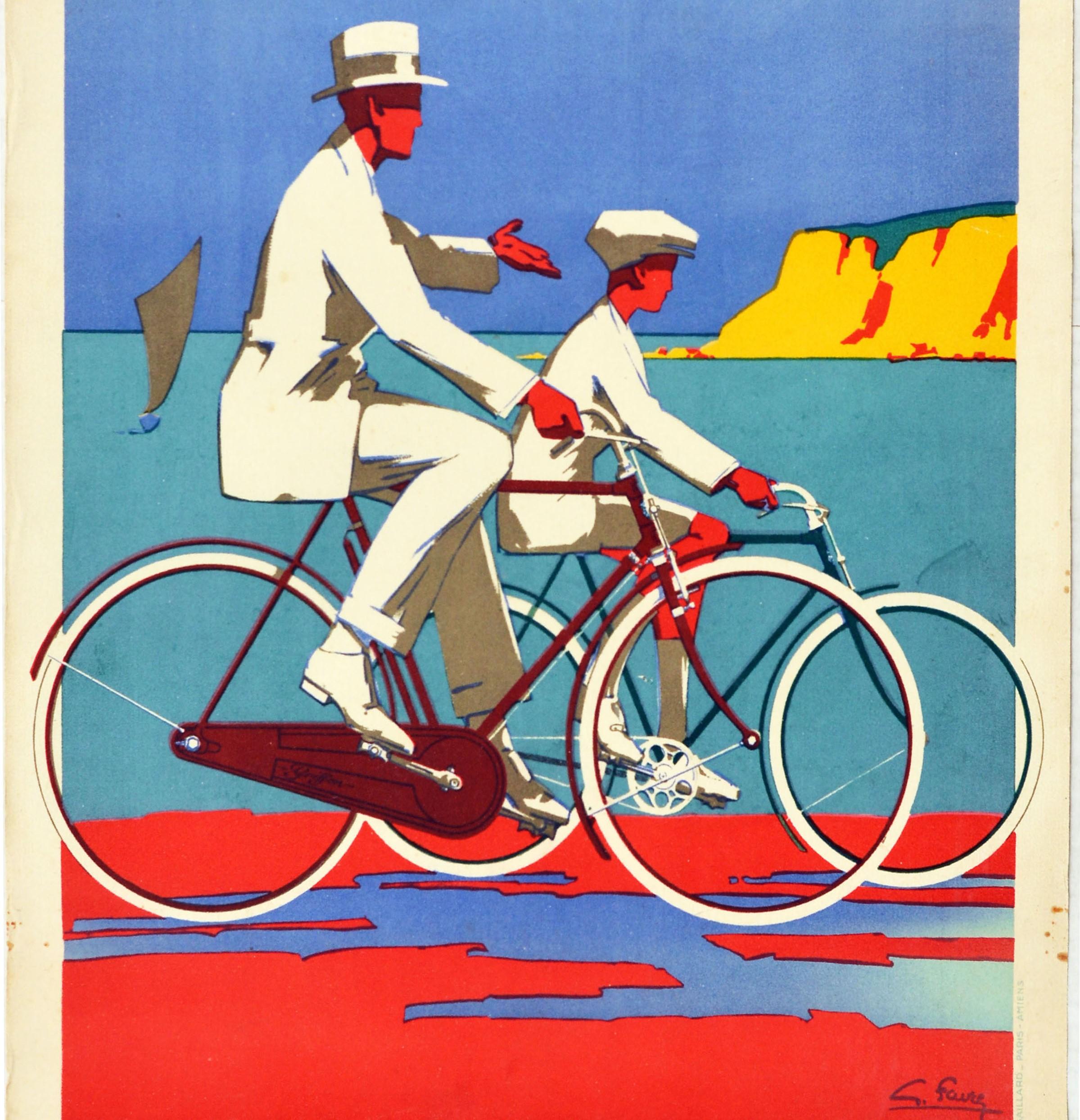 French Original Vintage Art Deco Advertising Poster Cycles Griffon Cycling France Coast For Sale