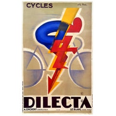 Original Vintage Art Deco Cycling Poster by G. Favre for Cycles Dilecta Bicycles