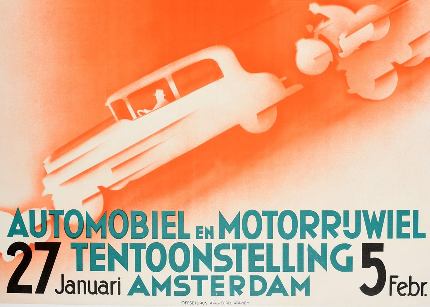 Néerlandais Affiche originale vintage Art Déco Design Motor Show de la RAI, Automobiel & Motorrijwiel en vente