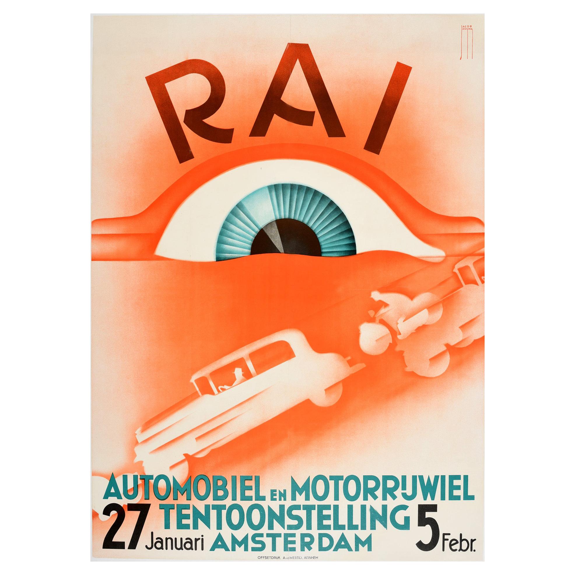 Original Vintage Art Deco Design Motor Show Poster RAI Automobiel & Motorrijwiel