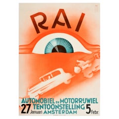 Original Vintage Art Deco Design Motor Show Poster RAI Automobiel & Motorrijwiel
