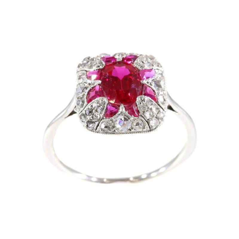 Original Vintage Art Deco Diamond and Ruby Engagement Ring In Excellent Condition In Antwerp, BE