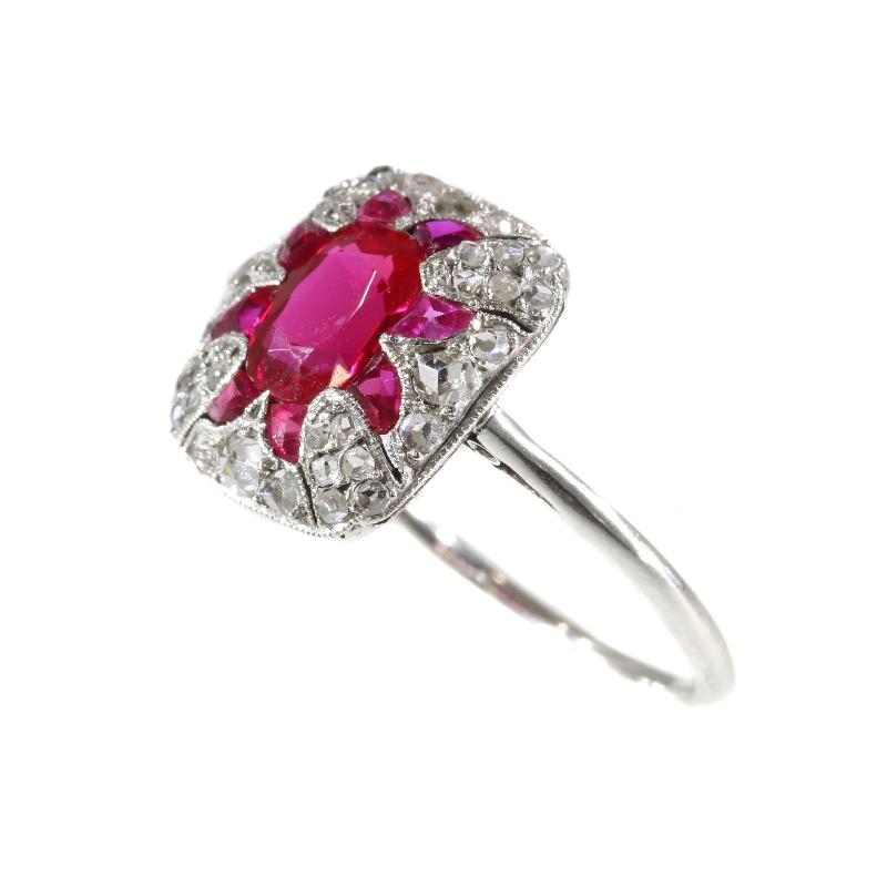 Women's Original Vintage Art Deco Diamond and Ruby Engagement Ring