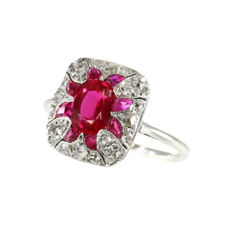 Original Vintage Art Deco Diamond and Ruby Engagement Ring