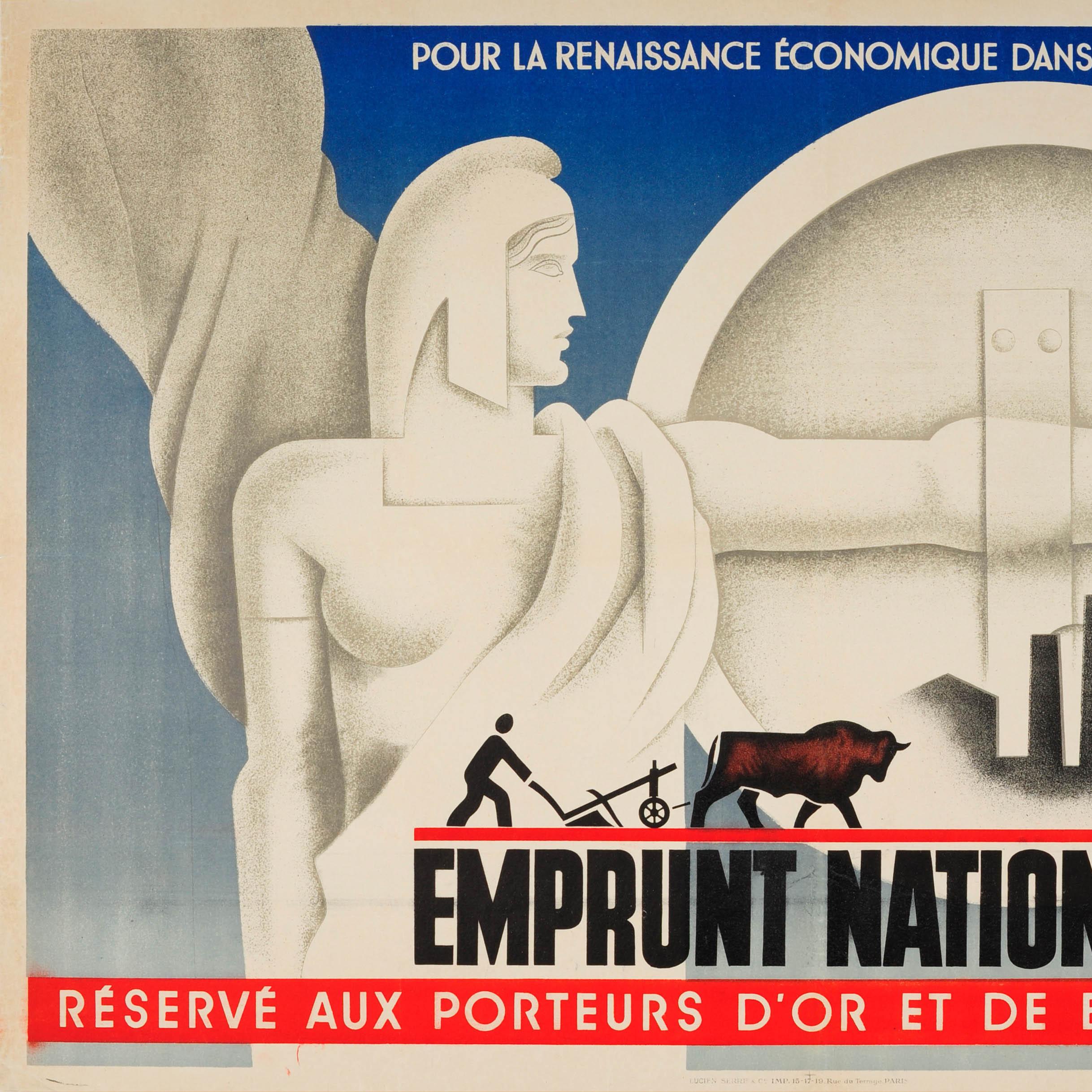 Original Vintage Art Deco French National Loan Peace Poster - Emprunt National In Good Condition For Sale In London, GB