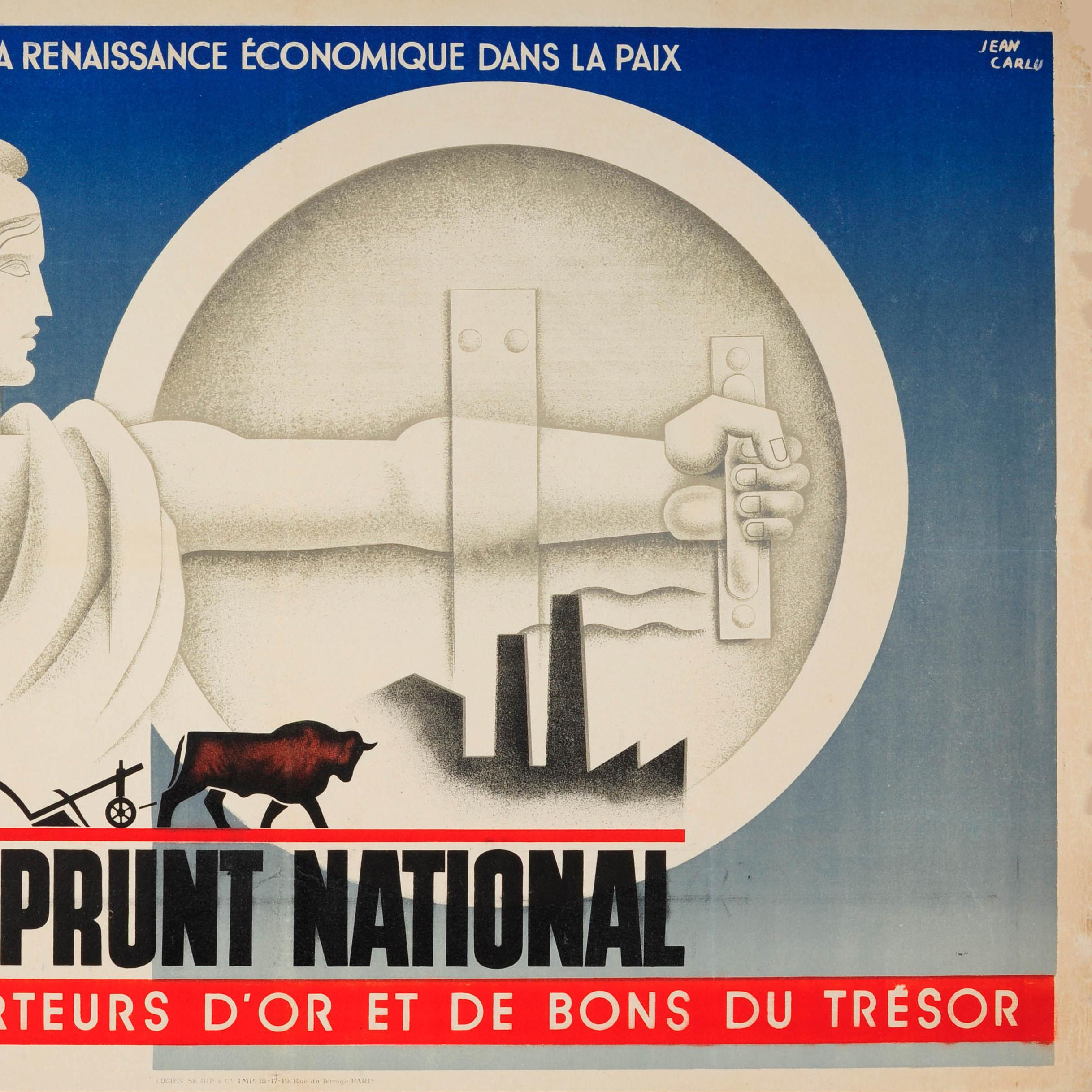 Affiche rétro originale Art Déco français - Emprunt National Bon état - En vente à London, GB