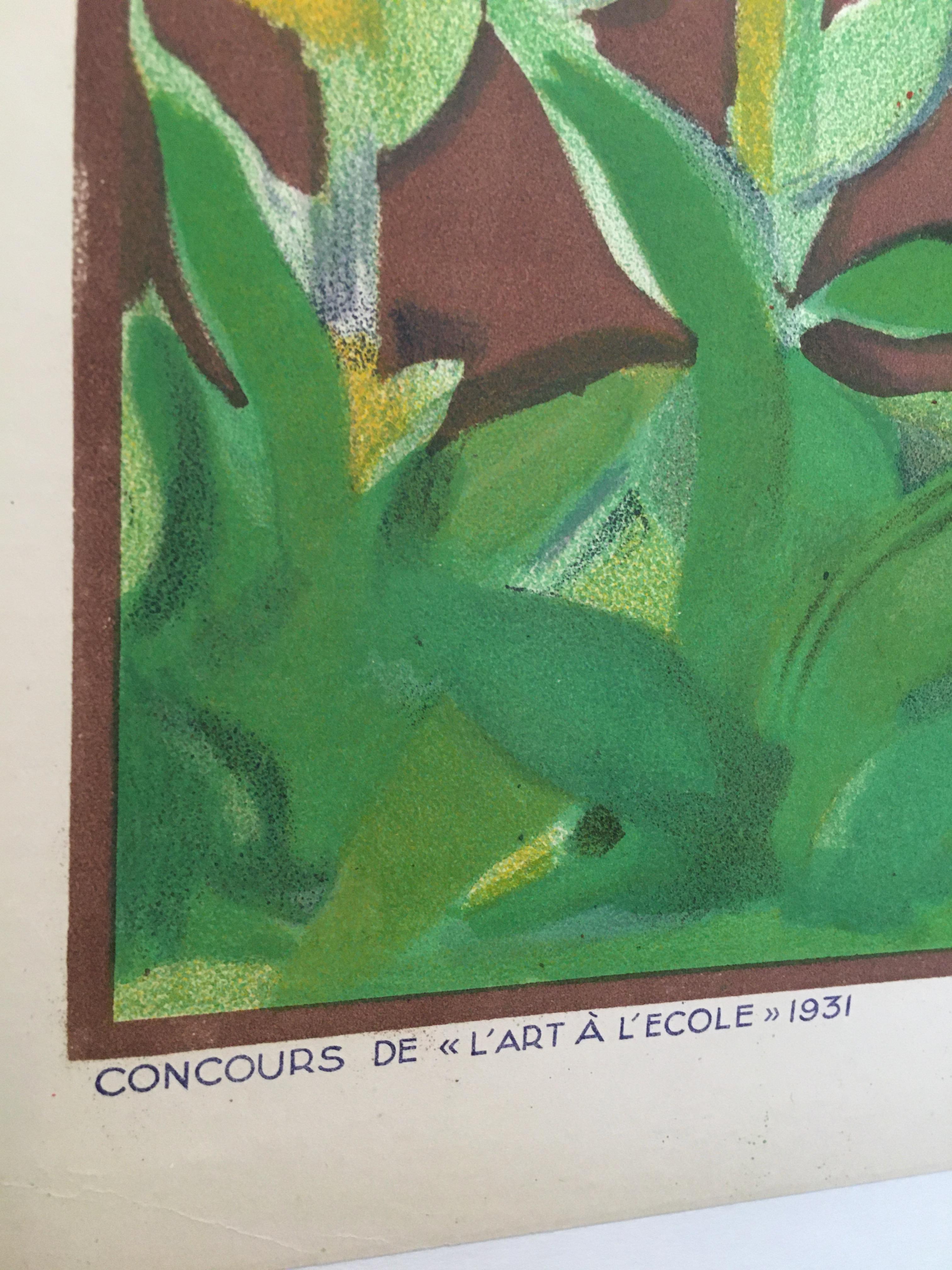 Original Vintage Art Deco Gardening Poster, 'L' Art L'Ecole', 1931 von R. Rochett (Art déco) im Angebot