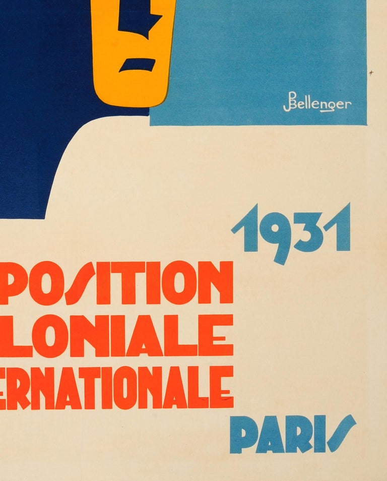 Mid-20th Century Original Vintage Art Deco Poster 1931 International Colonial Exhibition in Paris For Sale