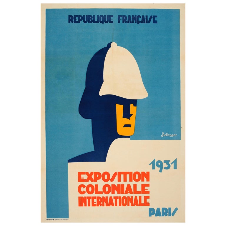 Original Vintage Art Deco Poster 1931 International Colonial Exhibition in Paris For Sale