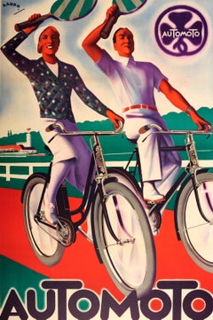 Original Vintage Art Deco Poster Advertising the French Bicycle Company Automoto