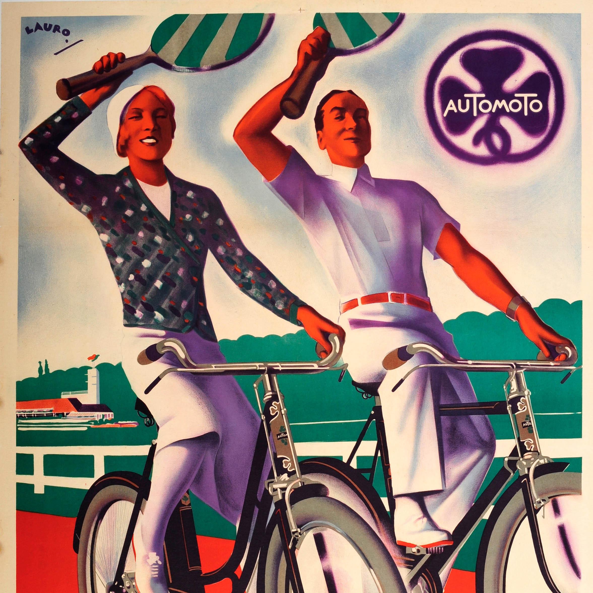 Français Affiche vintage d'origine Art déco pour la société française de bicyclettes Automoto en vente