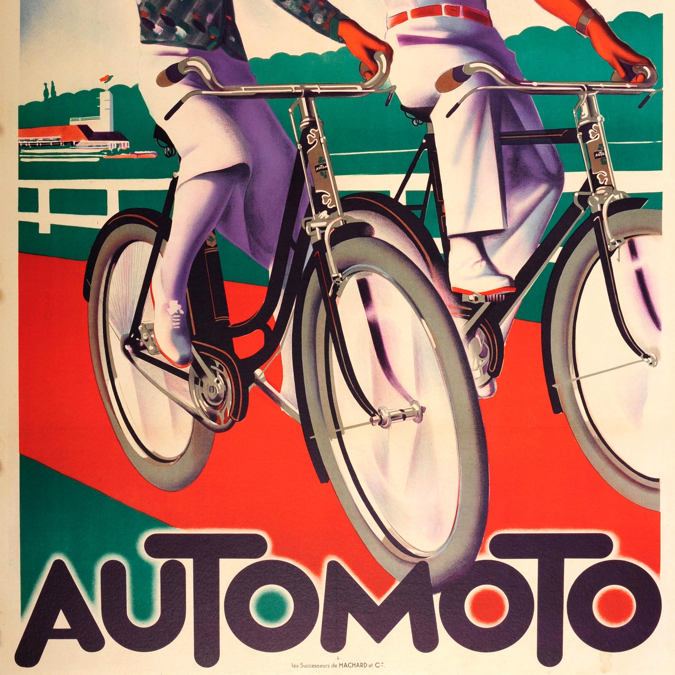 Original Vintage-Art-Déco-Poster, Werbeplakat für die französische Fahrradfirma Automoto im Zustand „Gut“ im Angebot in London, GB