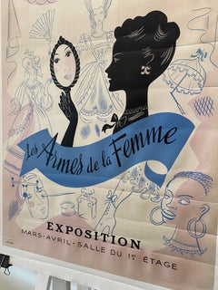 Original Vintage Art Deco Poster, 'Au Louvre Les Armes De La Femme', 1935