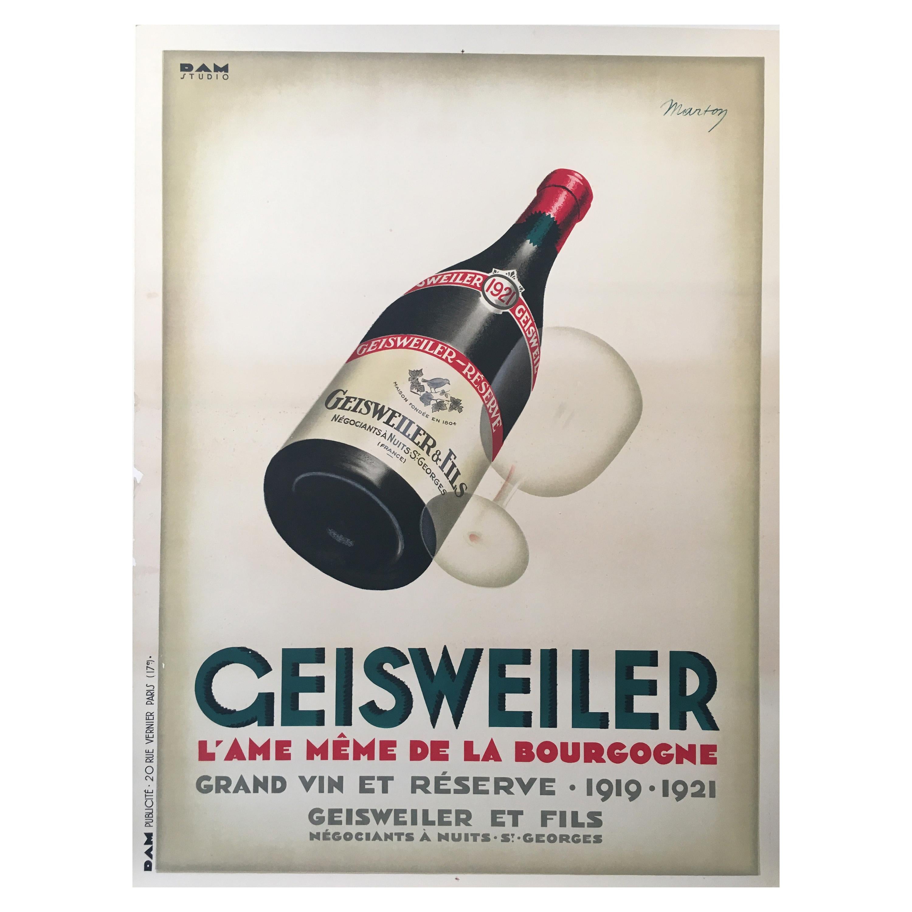 'Original Vintage Art Deco Poster, 'Geisweiler' by Marton, 1921