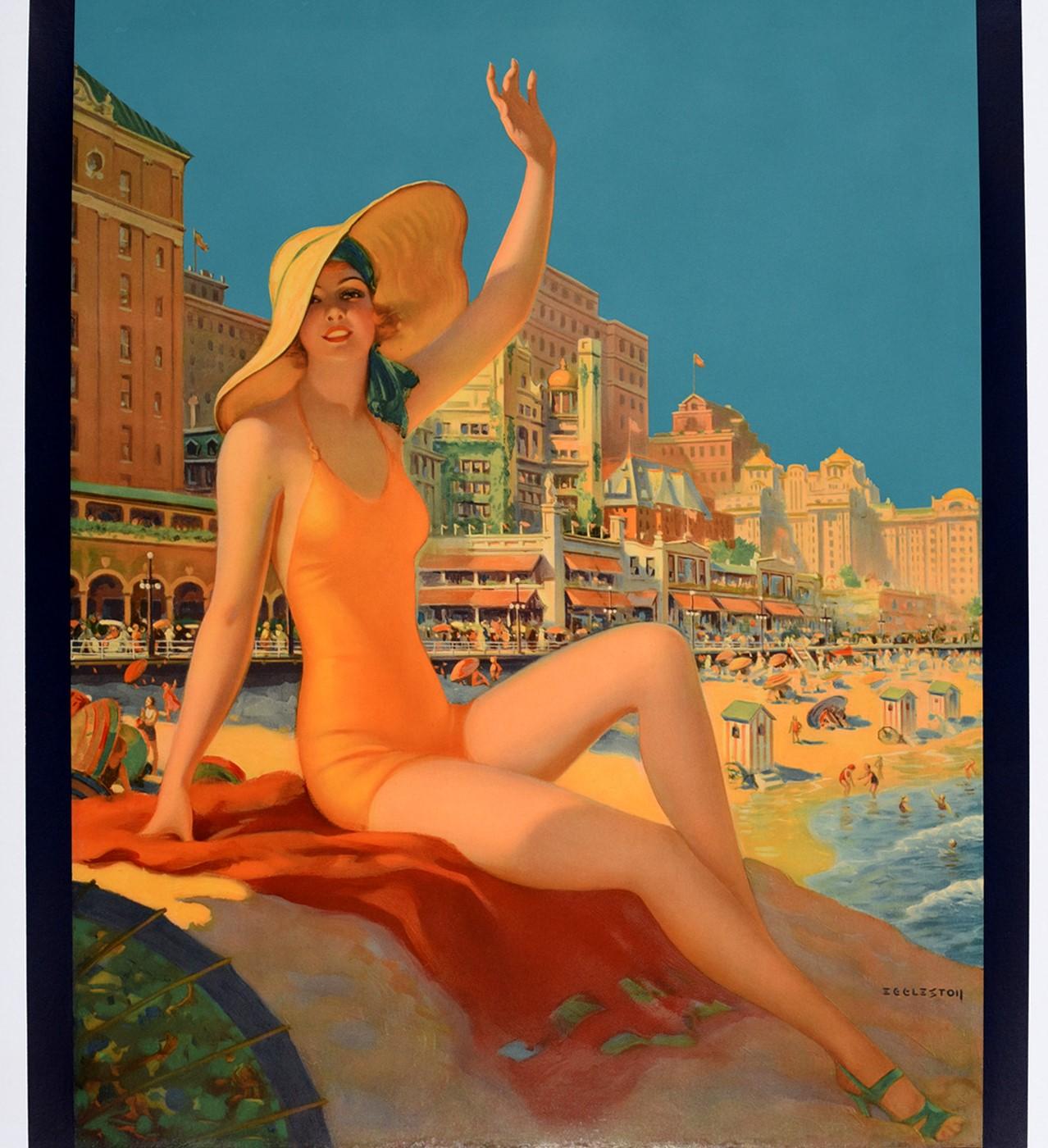 Original Vintage Art Deco Poster Pennsylvania Railroad Atlantic City