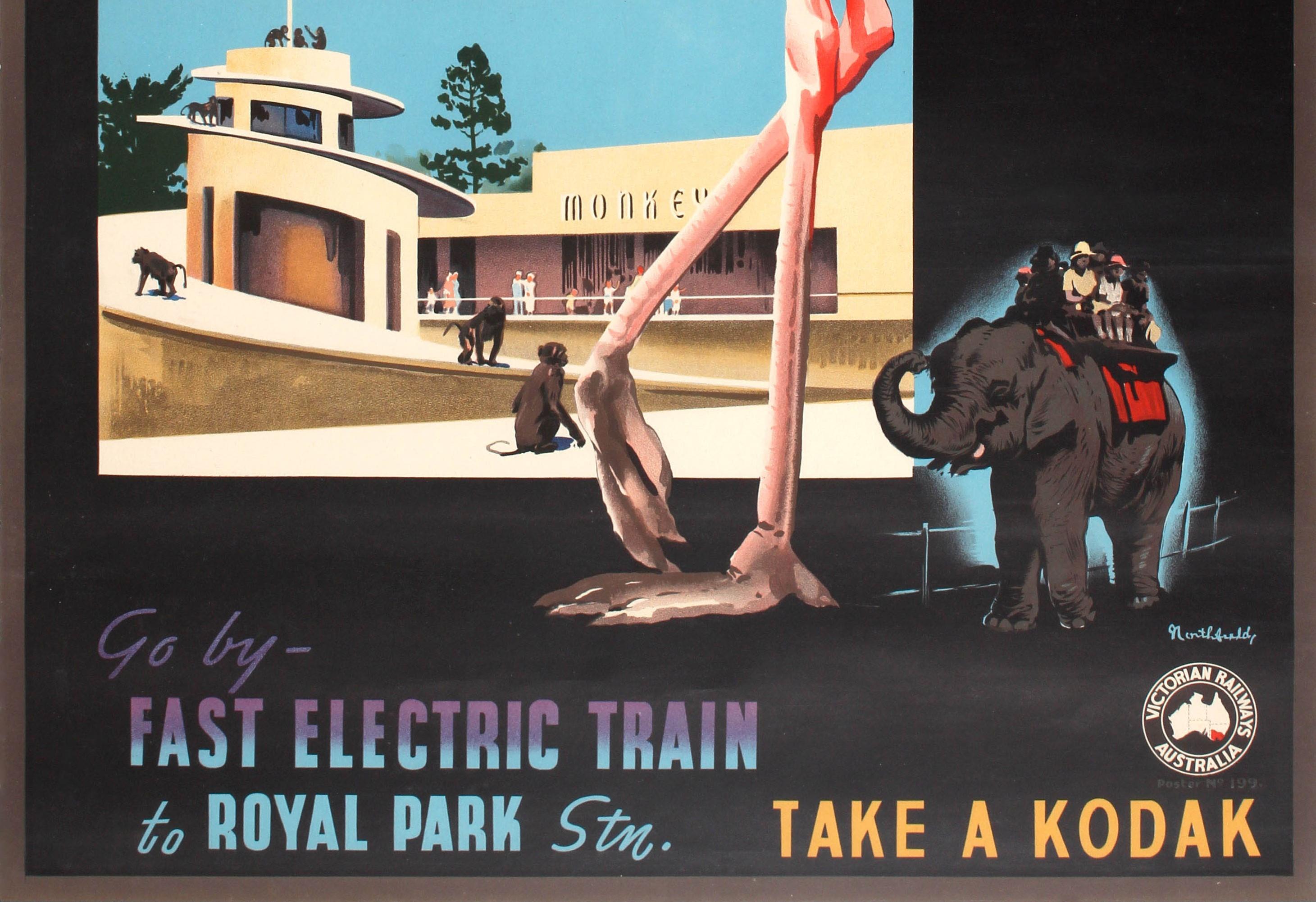 Australian Original Vintage Art Deco Poster See The New Zoo Victorian Railways Australia