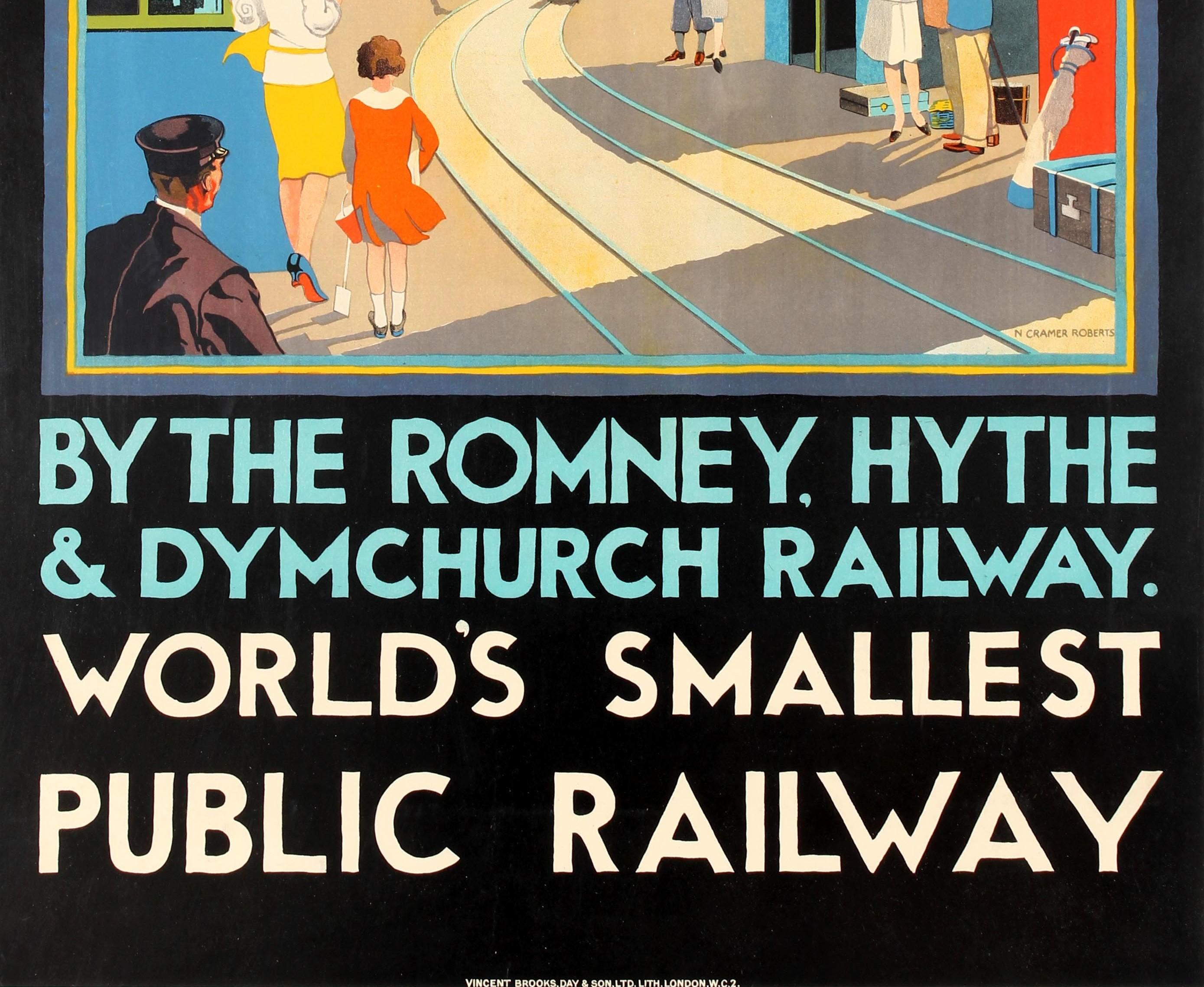 Original Vintage Art Deco Romney Hythe & Dymchurch Railway Poster Greatstone Stn In Excellent Condition In London, GB