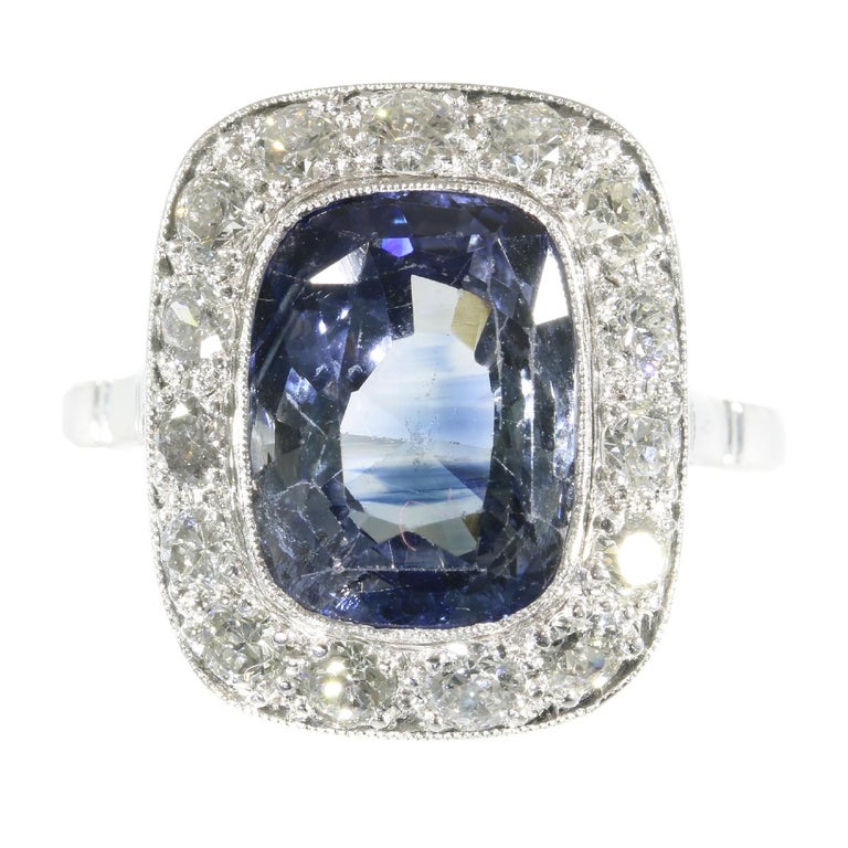 Original Vintage Art Deco Sapphire and Diamond Engagement  