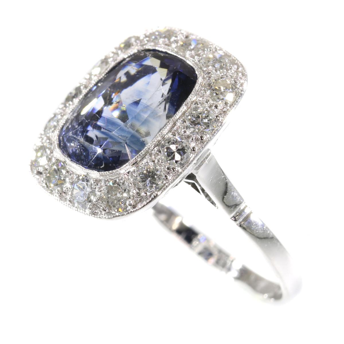 Women's Original Vintage Art Deco Sapphire and Diamond Engagement Ring For Sale