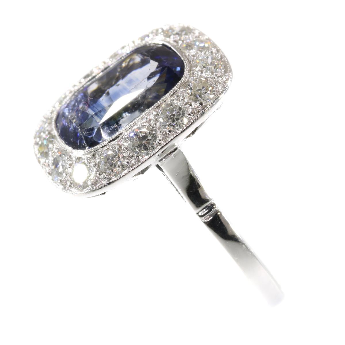 Original Vintage Art Deco Sapphire and Diamond Engagement Ring For Sale 1