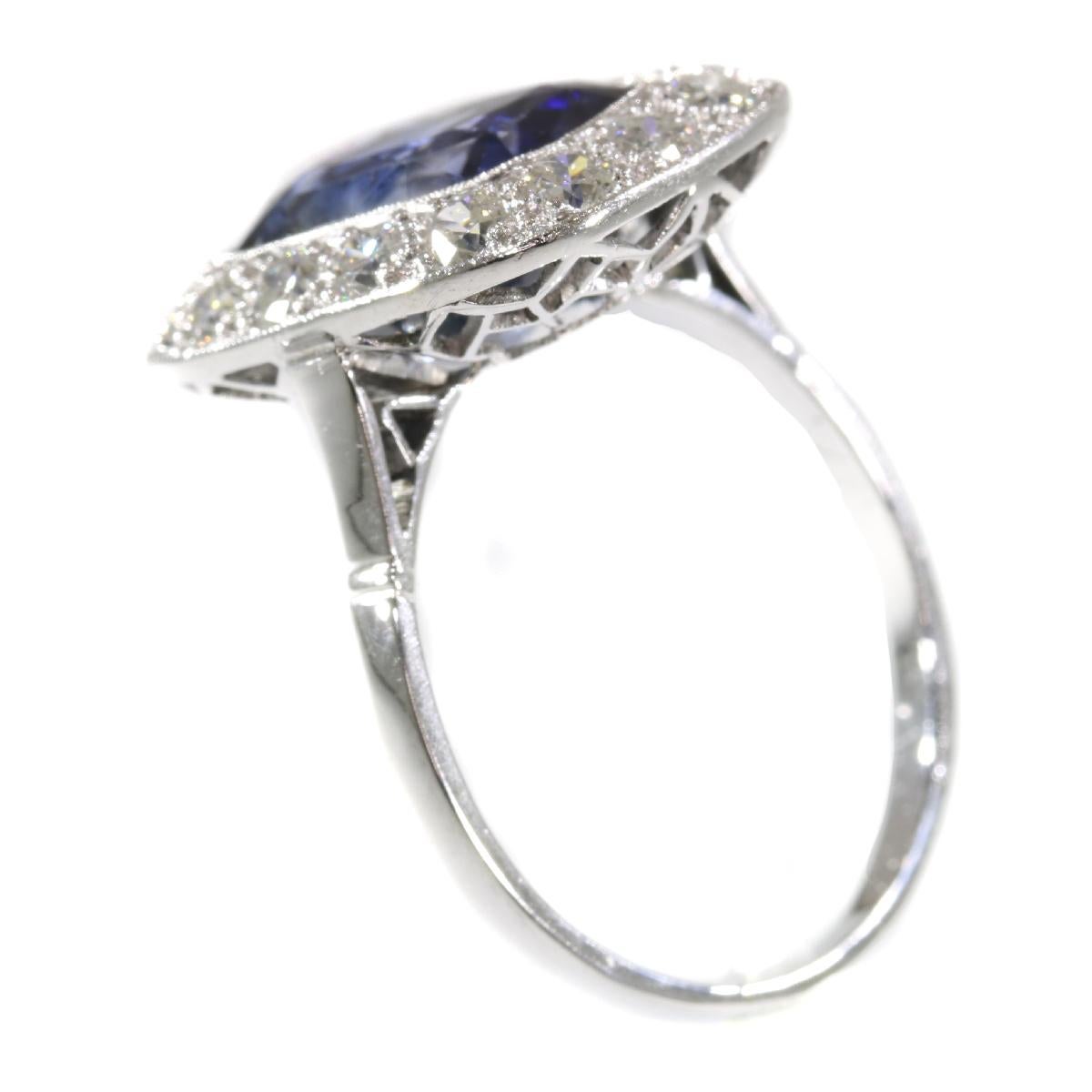 Original Vintage Art Deco Sapphire and Diamond Engagement Ring For Sale 2