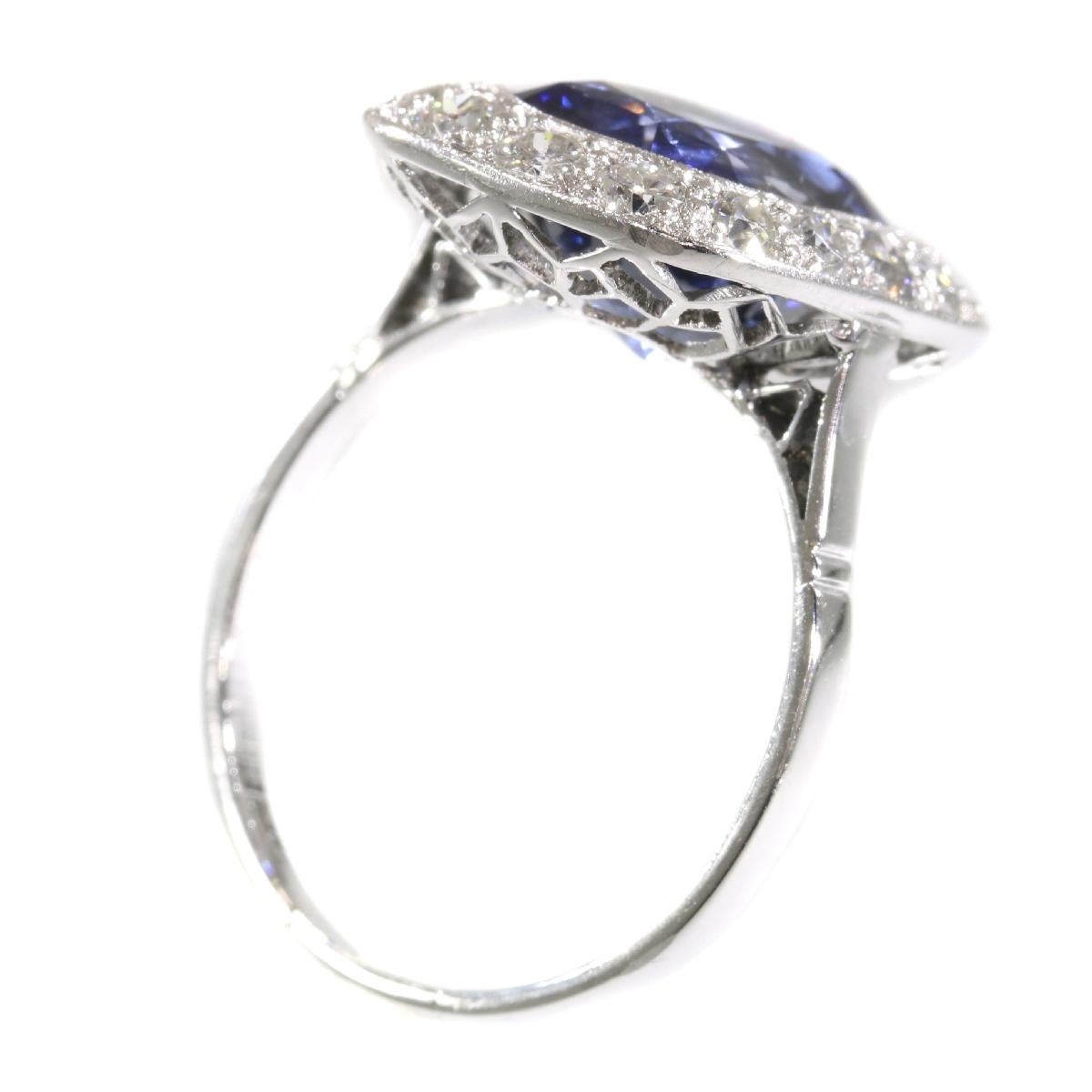 Original Vintage Art Deco Sapphire and Diamond Engagement Ring For Sale 3