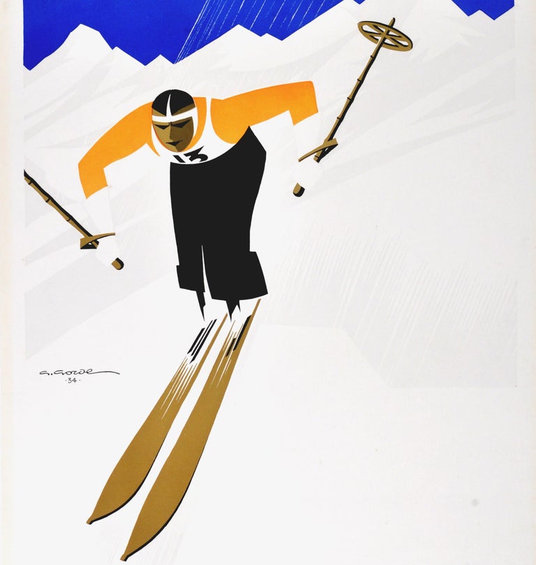 View of Original Vintage Art Deco Ski Poster - Winter Sport in the Pyrenees and ...