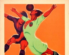Original Vintage Art Deco Sport Poster Football Mestalla Stadium Valencia Spain