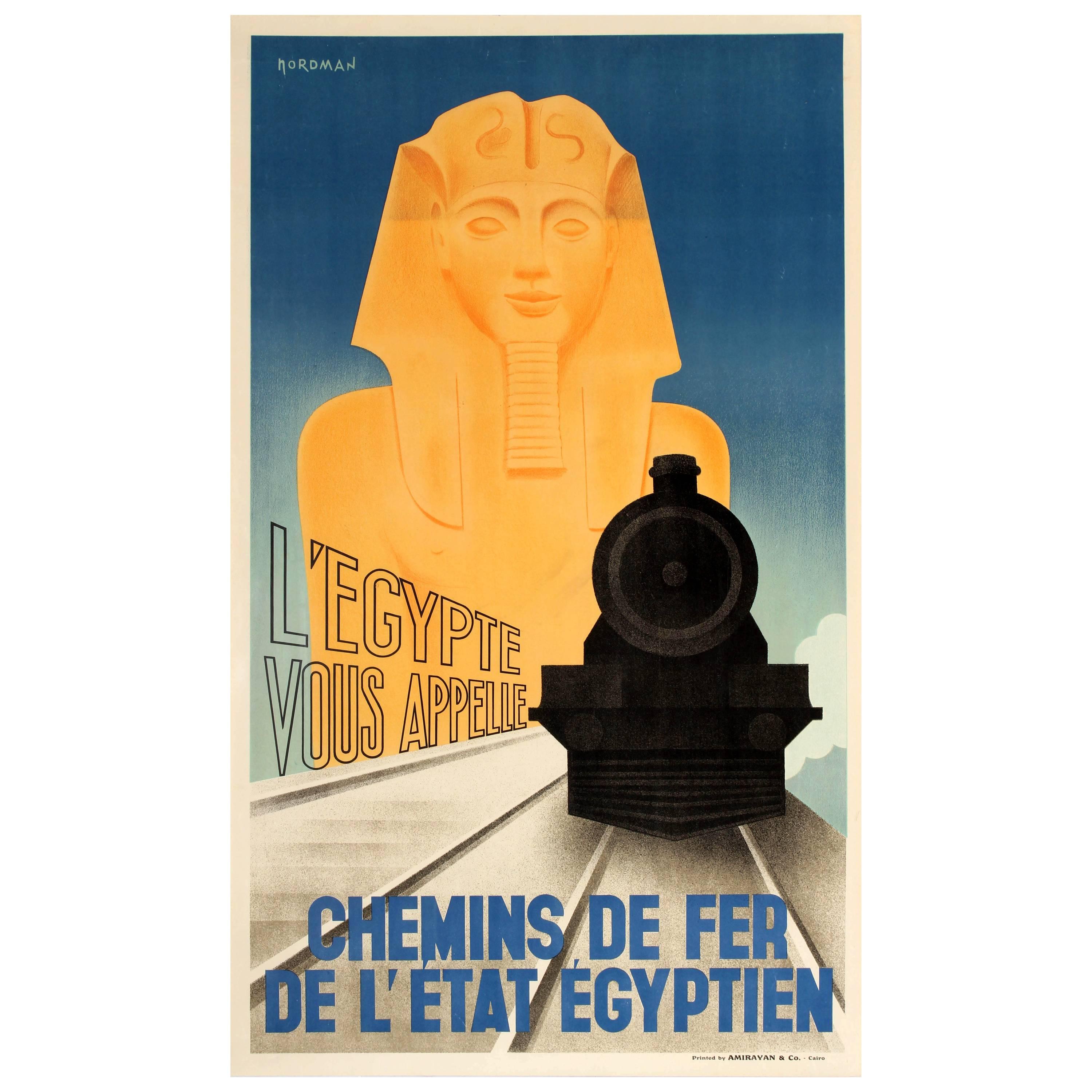 Reproduction Vintage Art Deco Travel Poster 1935 Egypt for Cairo by Rail