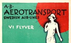 Original Vintage Art Deco Style Poster Aerotransport Swedish Airlines VI Flyver