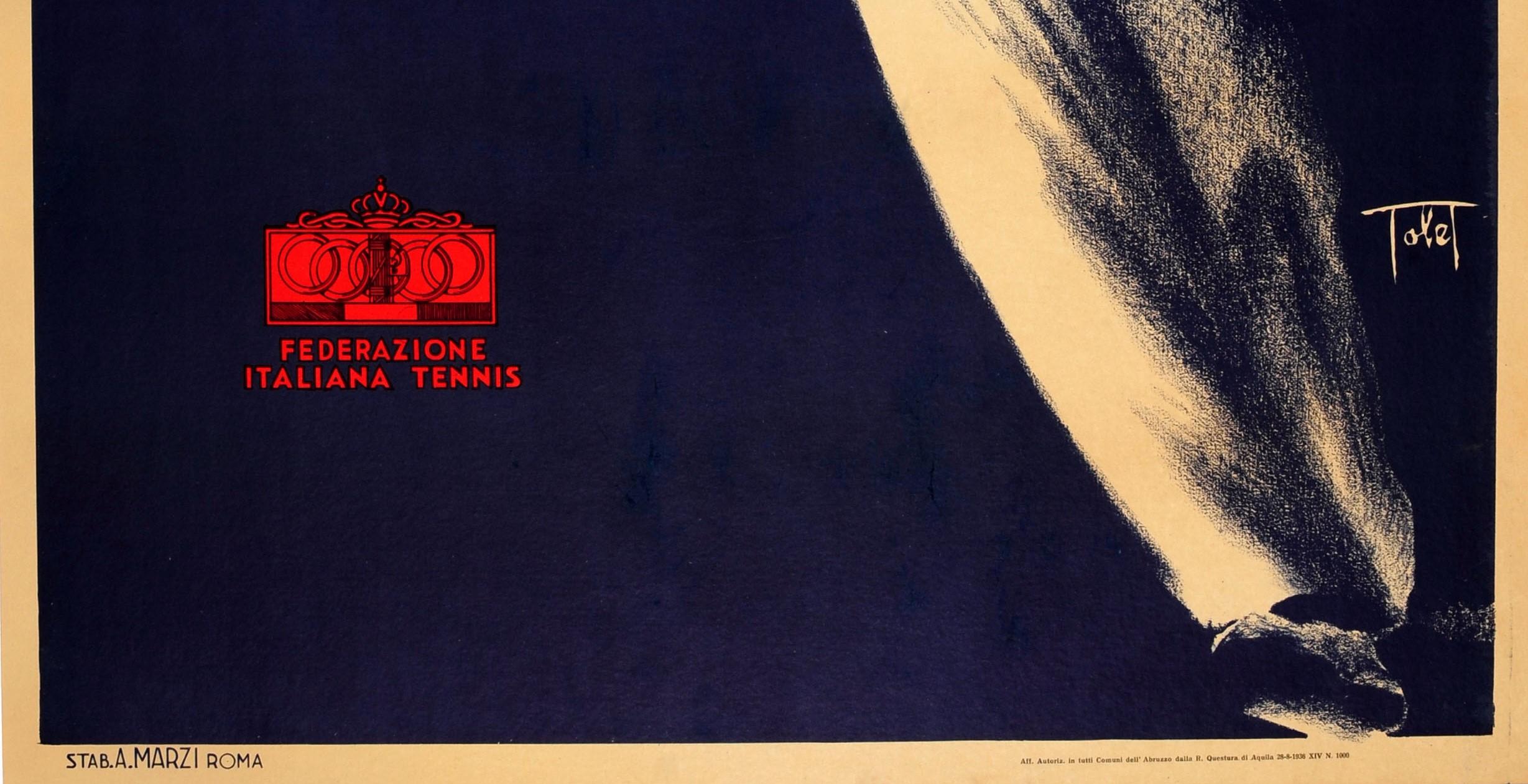 Italian Original Vintage Art Deco Style Sport Poster Torneo Nazionale Di Tennis Italy