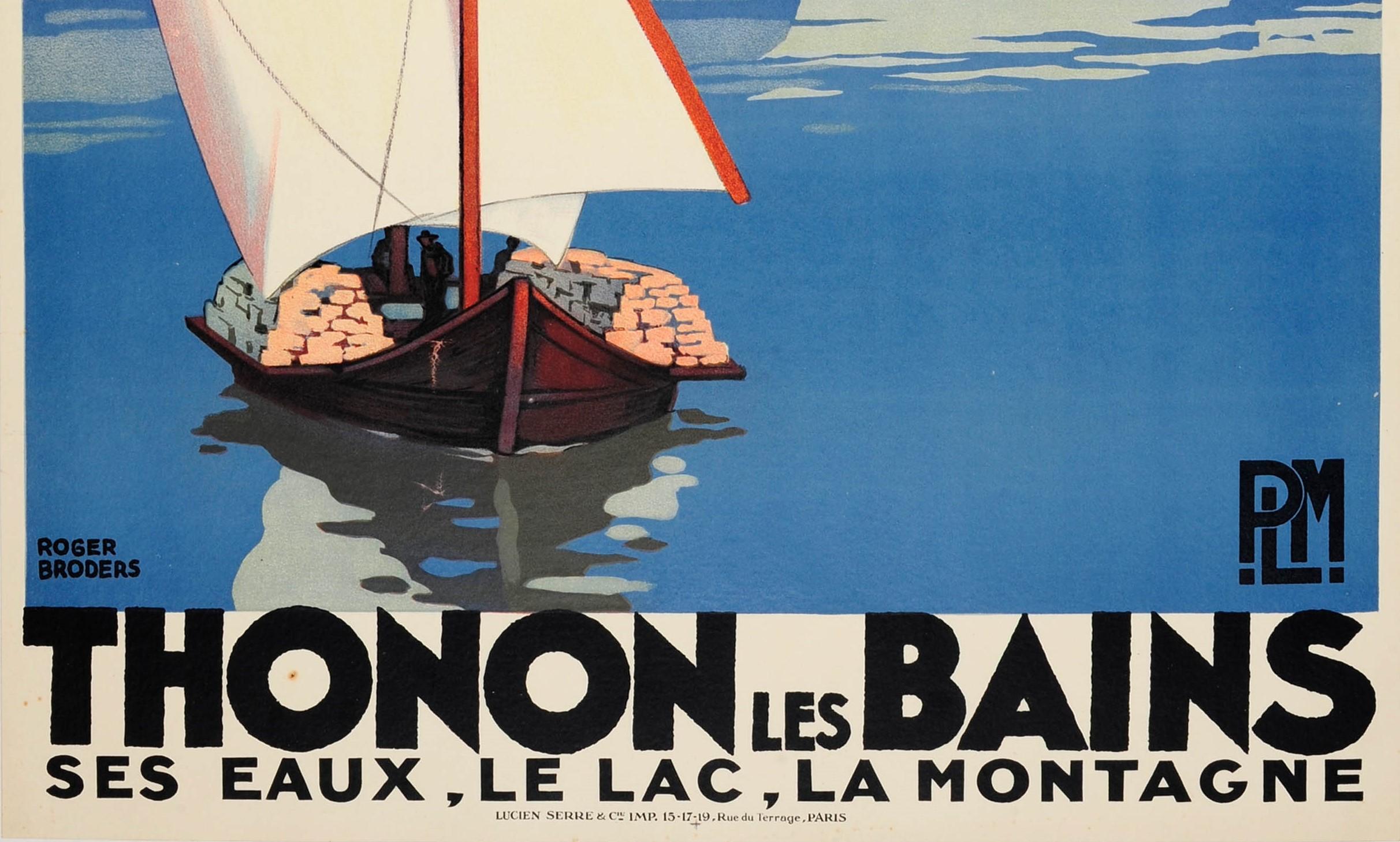 Original Vintage Art Deco Travel Poster by Broders for Thonon Les Bains PLM Rail In Good Condition In London, GB