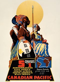 Original Vintage Art Deco Travel Poster Canadian Pacific Cruises Africa Fraser