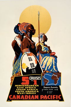 Original Vintage Art Deco Travel Poster Canadian Pacific Cruises Africa Fraser