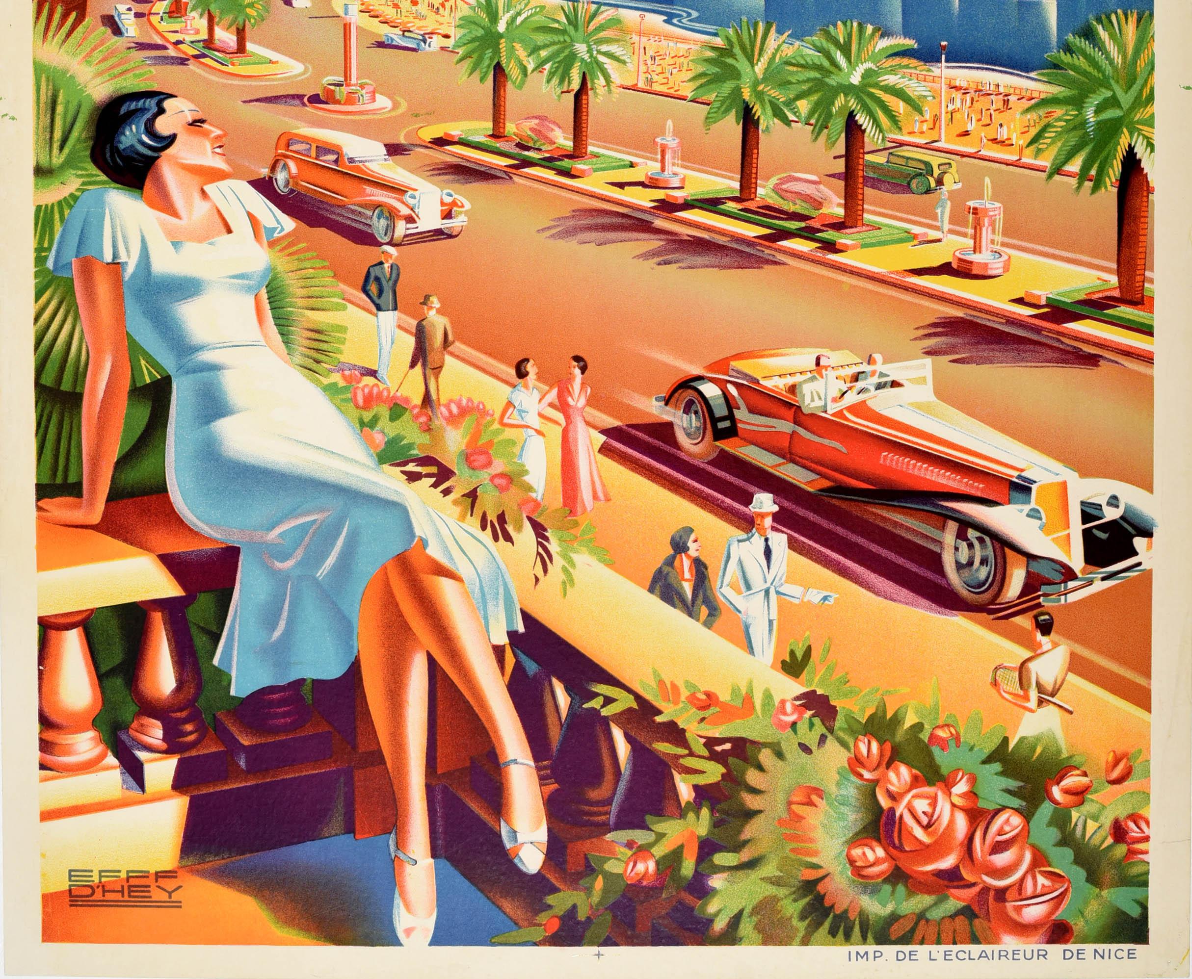 Affiche de voyage Art déco vintage d'origine Nice, Chemin de fer PLM Paris Lyon Méditerranée Bon état - En vente à London, GB