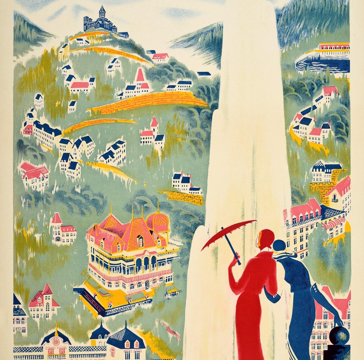 Français Affiche de voyage Art déco vintage d'origine de Saint-Nectaire Casino Golf Spa Auvergne en vente