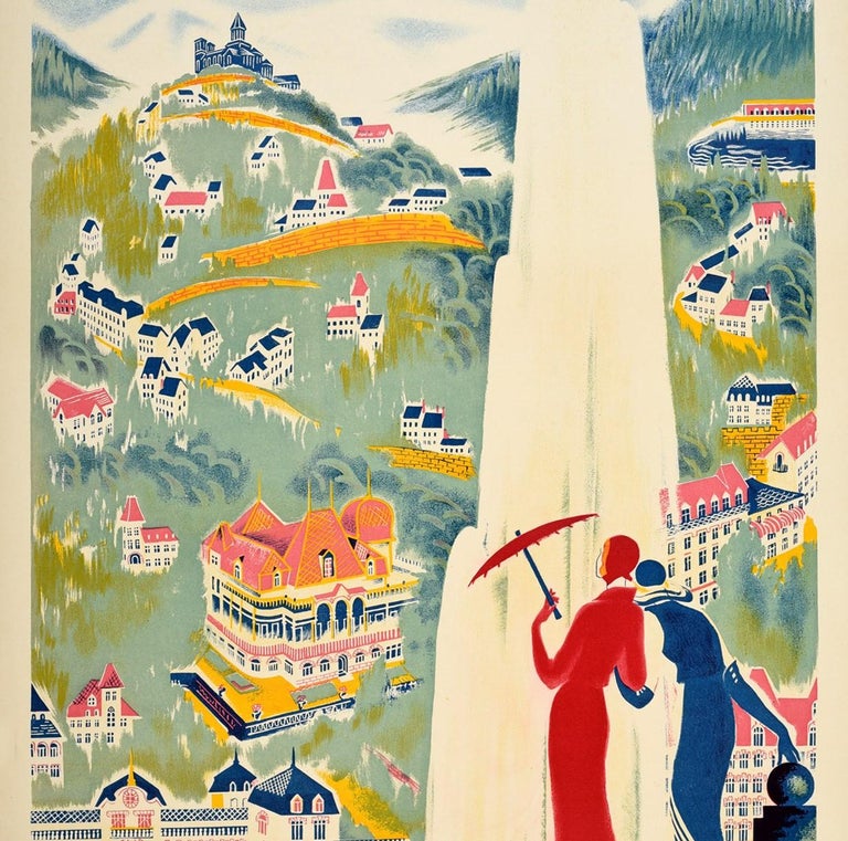 French Original Vintage Art Deco Travel Poster Saint-Nectaire Casino Golf Spa Auvergne For Sale