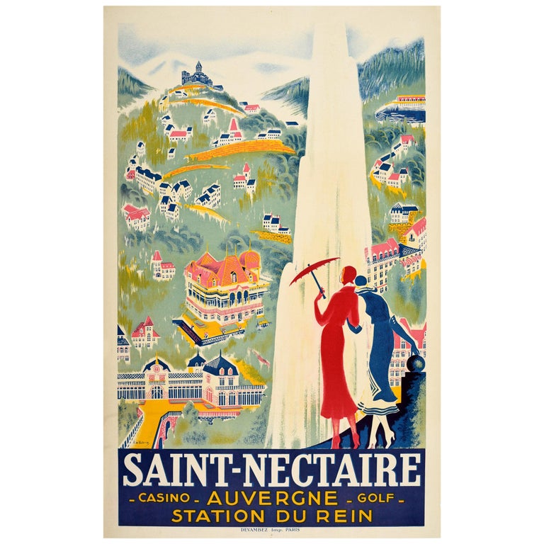 Original Vintage Art Deco Travel Poster Saint-Nectaire Casino Golf Spa Auvergne For Sale