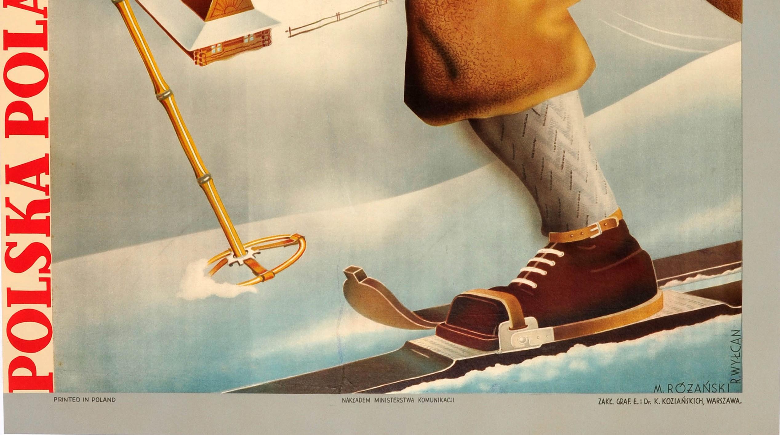Affiche de sports d'hiver originale vintage Art déco, Pologne, Zima W Polsce Bon état - En vente à London, GB