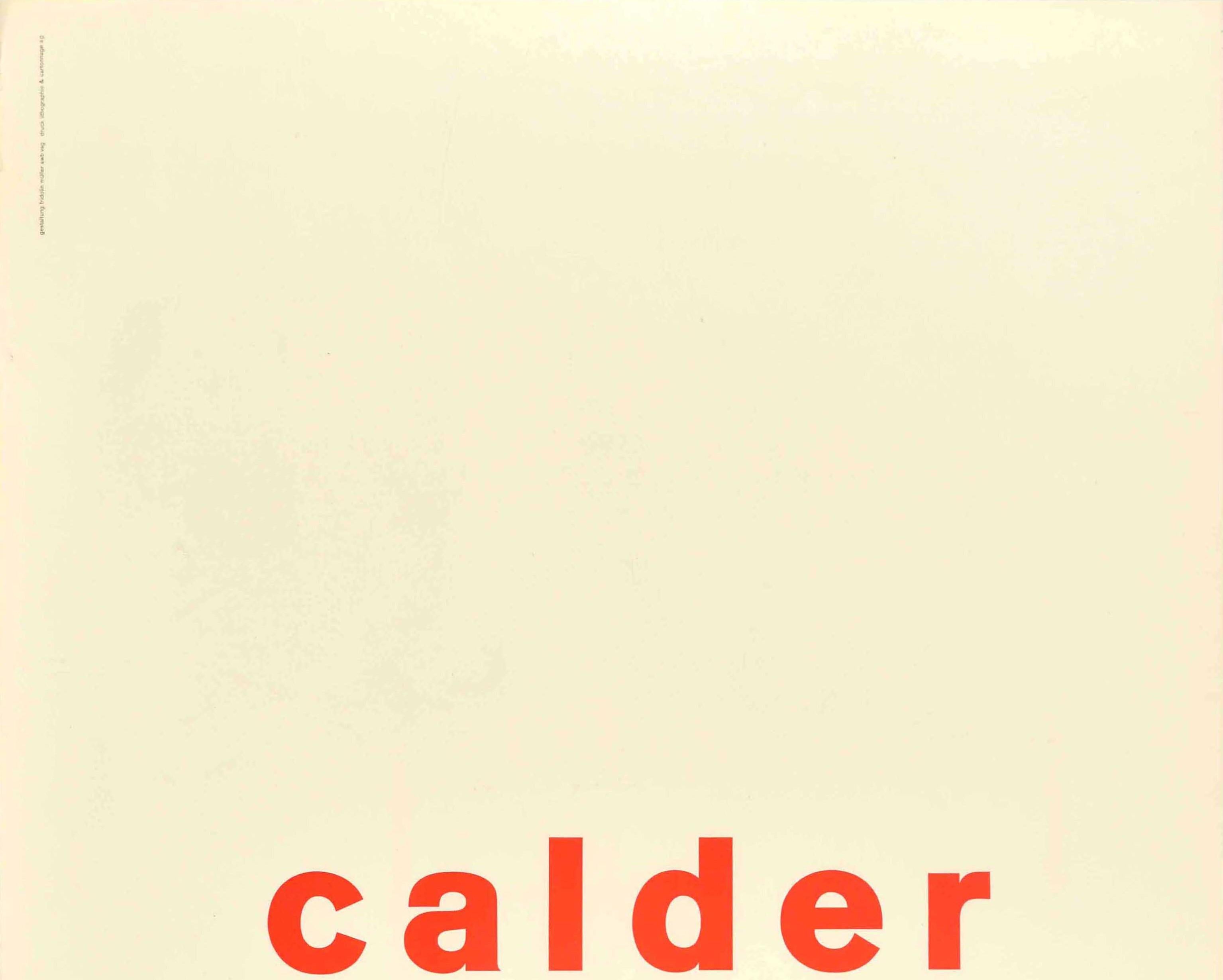 Original vintage poster advertising an art exhibition of kinetic mobile sculptures by the renowned American sculptor Alexander Calder (1898-1976) held at the Museum of Decorative Arts in Zurich from 21 May to 26 June 1960, part of the June Festival