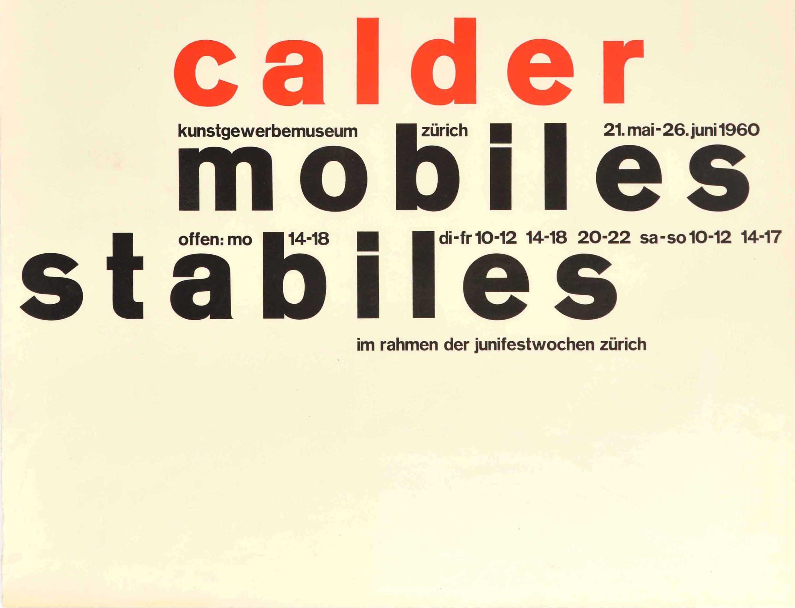 Swiss Original Vintage Art Exhibition Poster Alexander Calder Kinetic Mobile Sculpture
