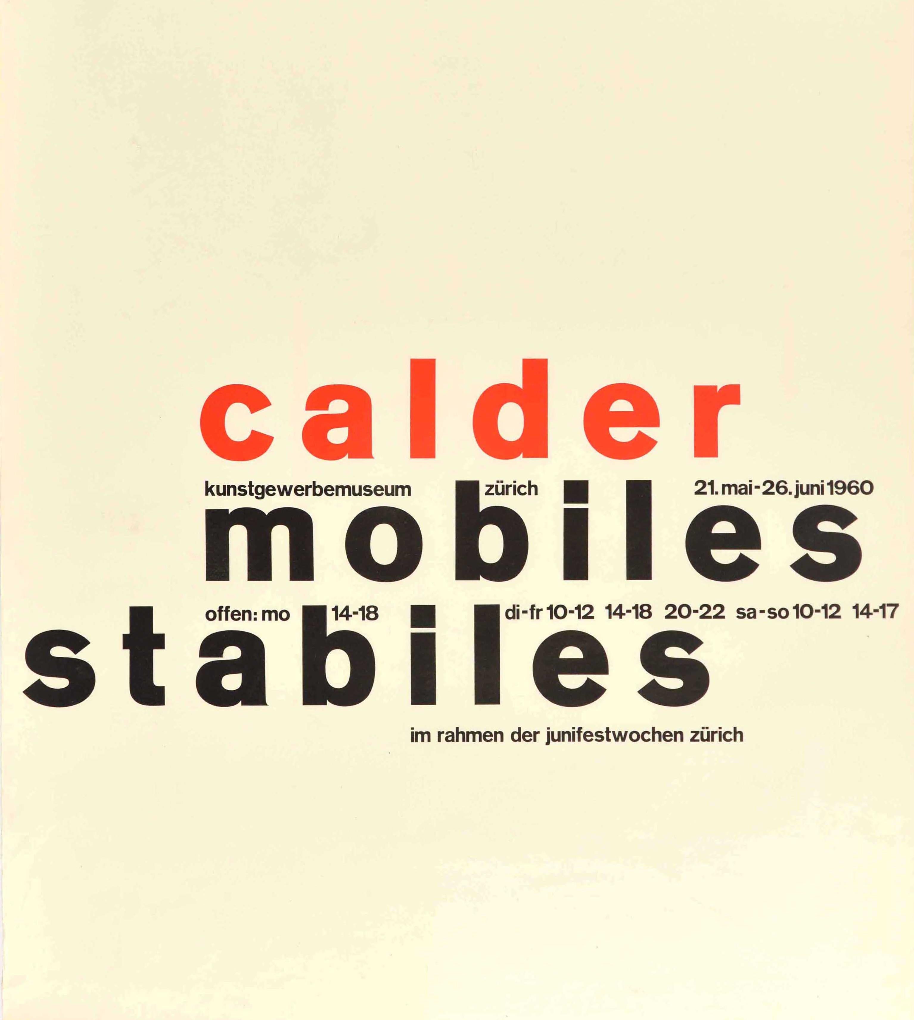 Original Vintage Art Exhibition Poster Alexander Calder Kinetic Mobile Sculpture In Good Condition In London, GB