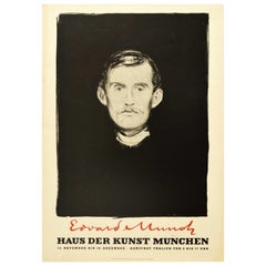 Original Vintage-Kunst-Ausstellungsplakat Edvard Munch, Selbstporträt, Nadel und Tinte