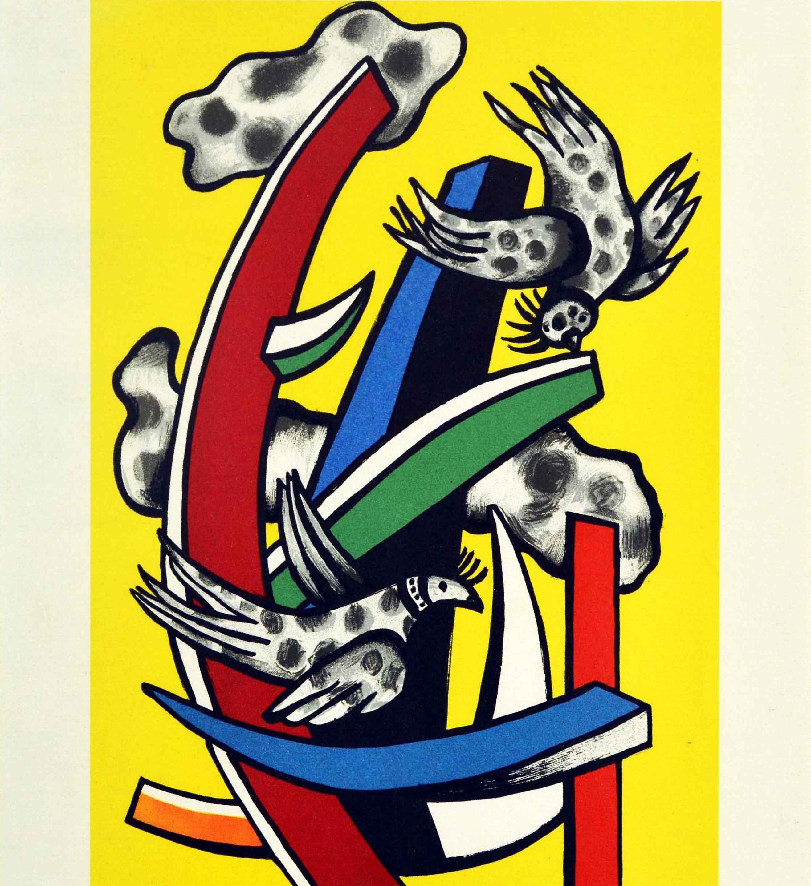 Milieu du XXe siècle Original Vintage Art Exhibition Poster Fernand Leger Haus Der Kunst Birds Designs en vente