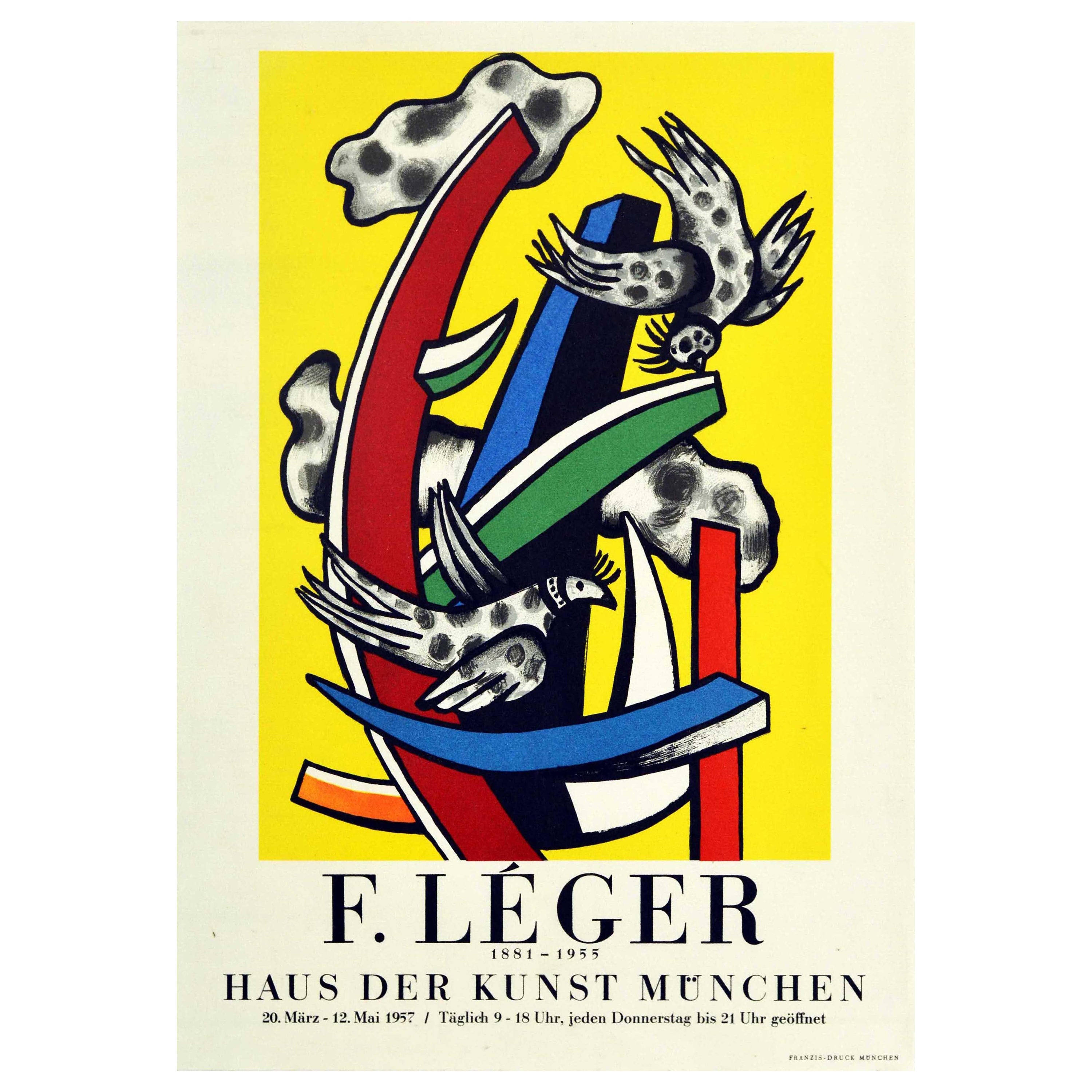 Original Vintage Art Exhibition Poster Fernand Leger Haus Der Kunst Birds Designs