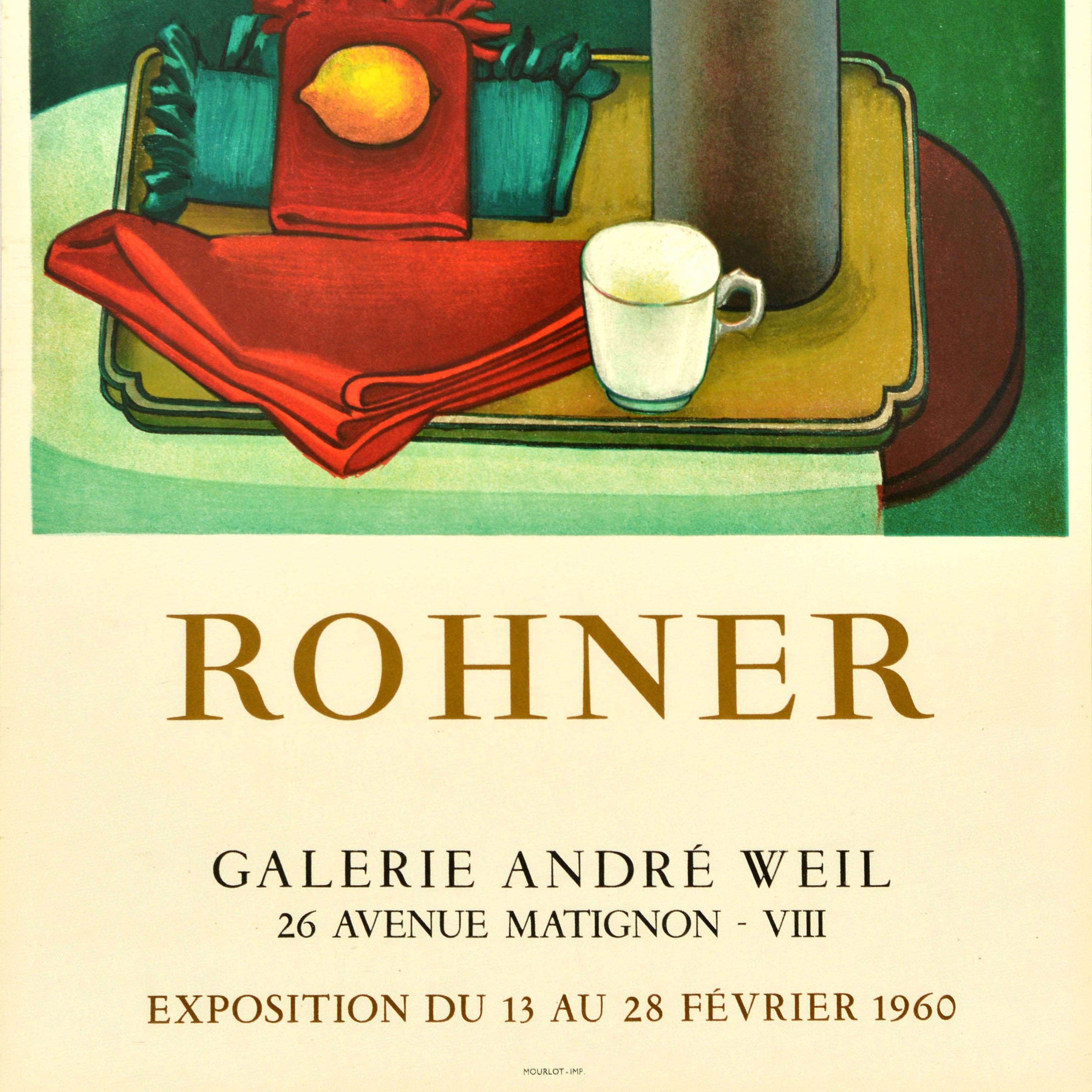 Poster originale d'epoca per mostra d'arte Georges Rohner Galerie Andre Weil Mourlot In condizioni buone in vendita a London, GB