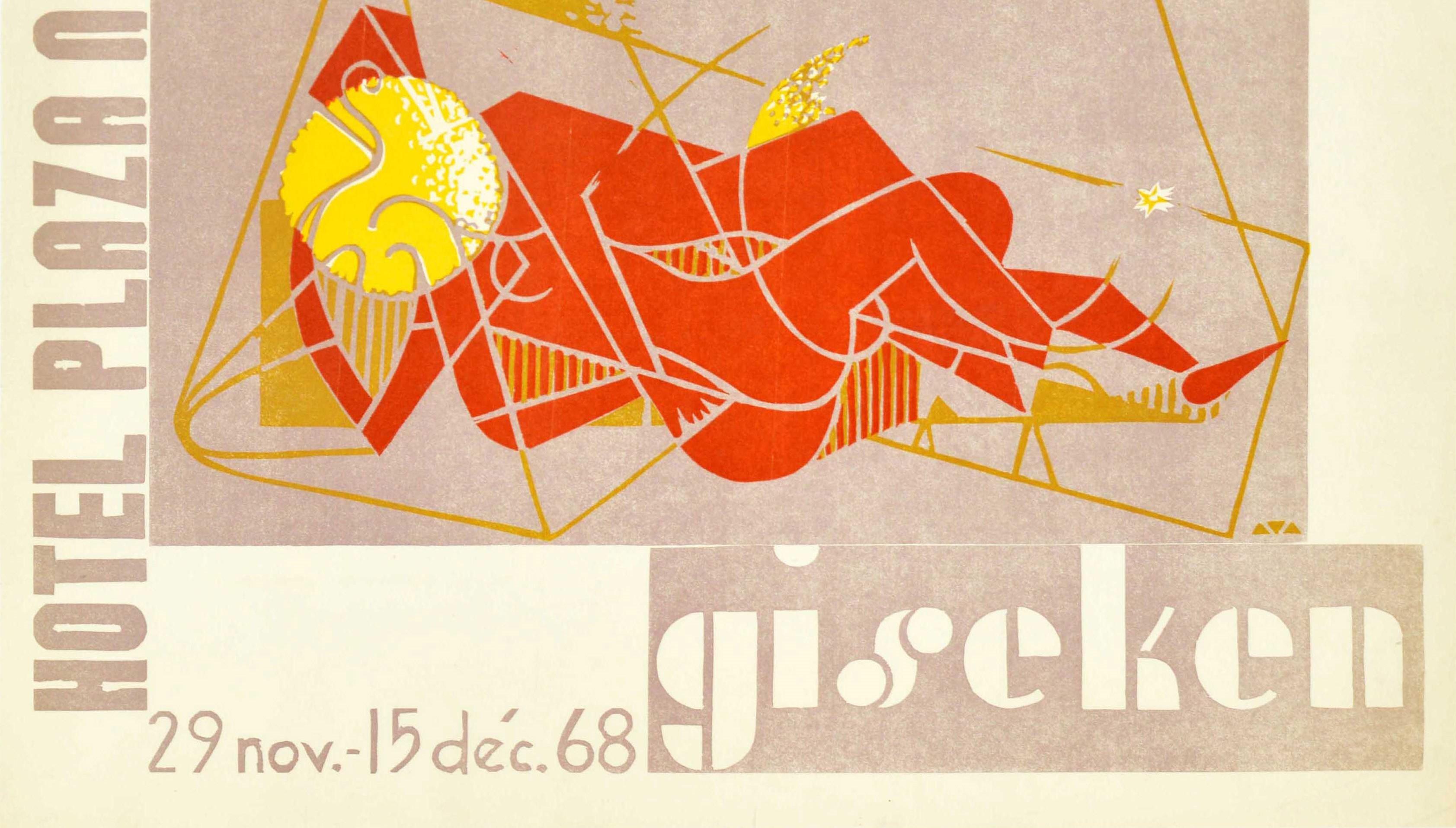 Affiche d'origine d'exposition d'art vintage Giseken Hotel Plaza Nice, design abstrait Bon état - En vente à London, GB