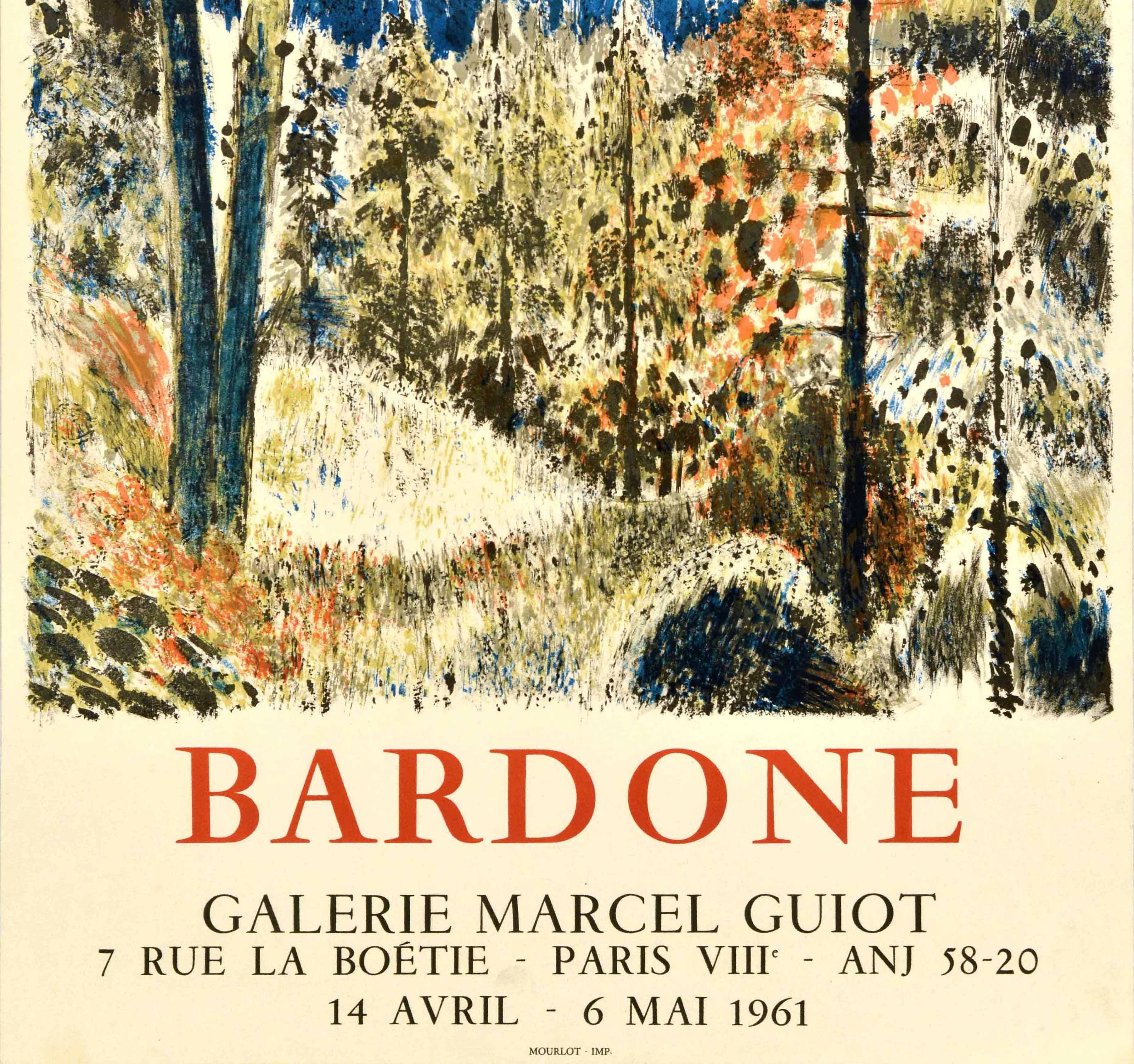 Français Affiche d'origine d'exposition d'art vintage Guy Bardone, Galerie Marcel Guiot Forest en vente
